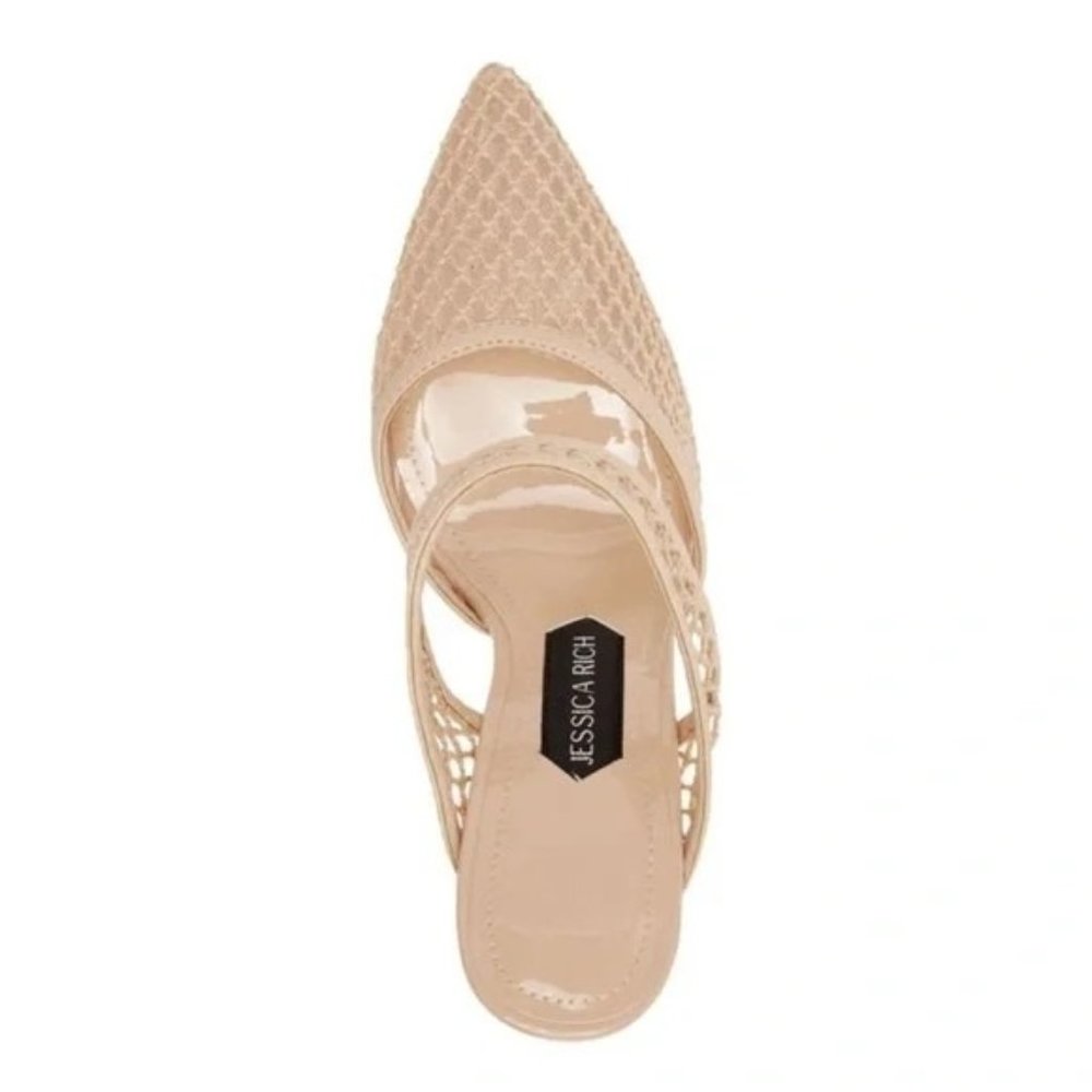 🆕JESSICA RICH Ysabelle Fishnet Pointed Toe Heels Shoes Beige 9 - Picture 4 of 11